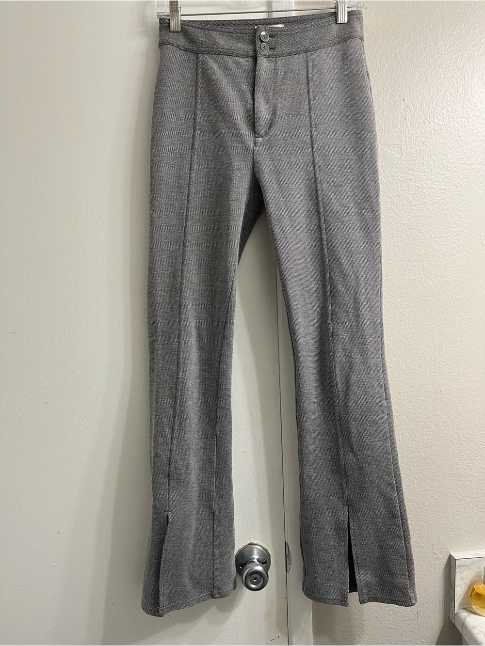 Anthropologie Gray Knit Flare Trousers with Front Seams